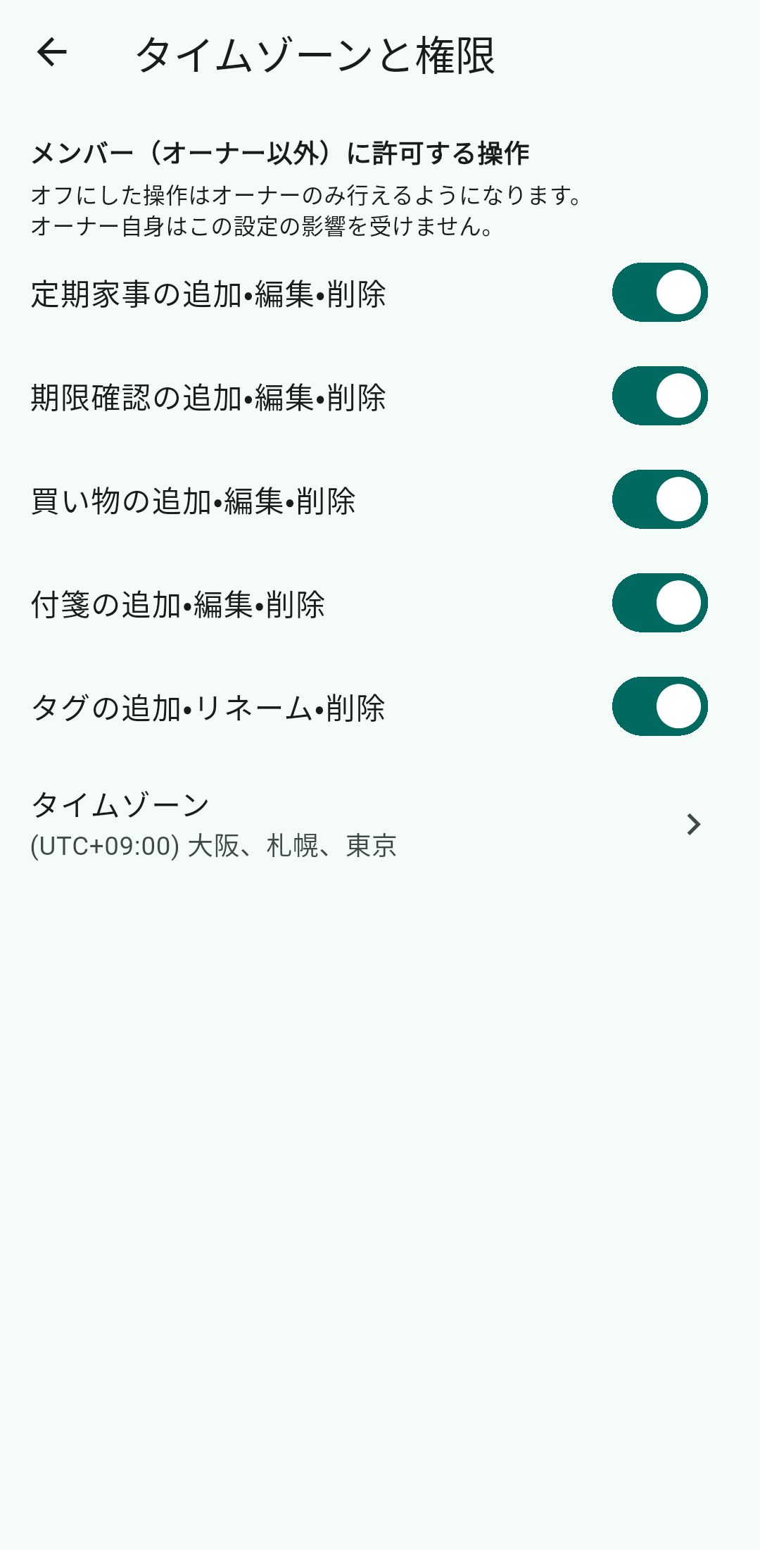 設定 →「グループ設定」でメンバーに許す操作を決めます